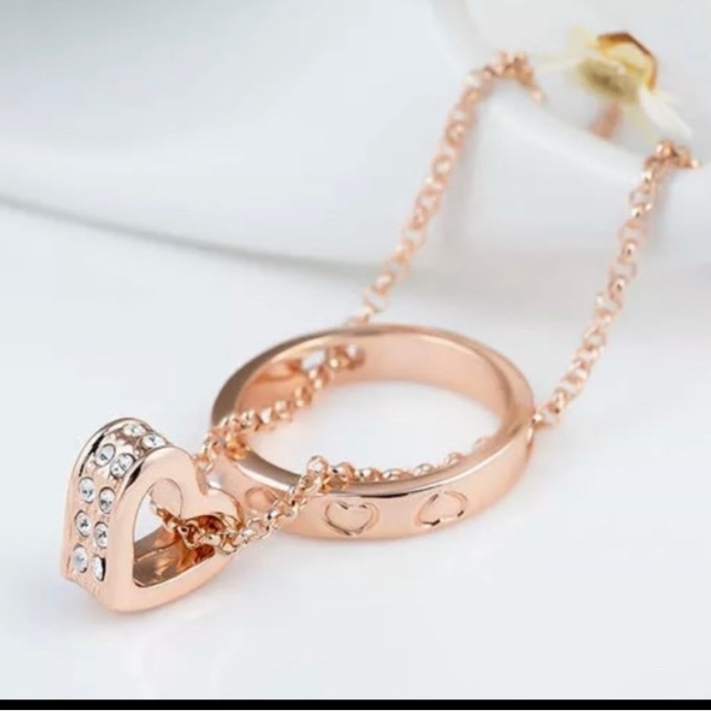 Gold Heart Pendant Necklace with Sparkling Crystals